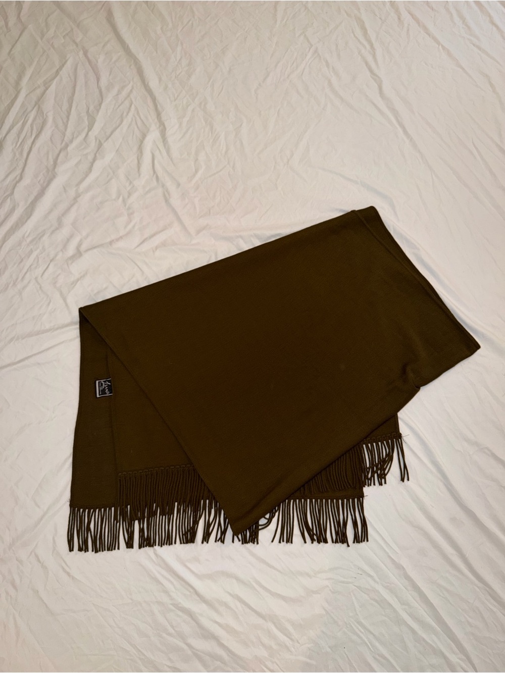Lennie for Nina Leonard Brown Knit Fringe Scarf Wrap Shawl 82x24 Boho Vintage